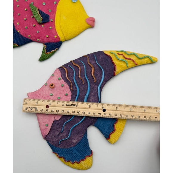 2 Pc Vtg Neon Resin Fish Wall Hangings Decor Fun Retro Tropical Ocean Beach - Picture 7 of 12